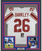 Framed Autographed/Signed Saquon Barkley 35x39 New York White Football Jersey JSA COA