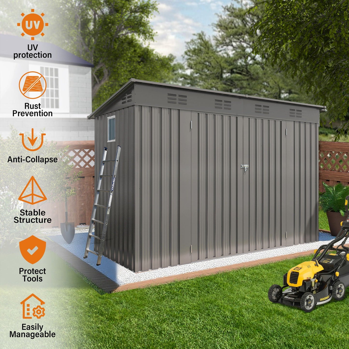 Outdoor Storage Shed, Tool House With Sloping Roof, 6 Vents And 2 Swing Doors For Backyard - Gray