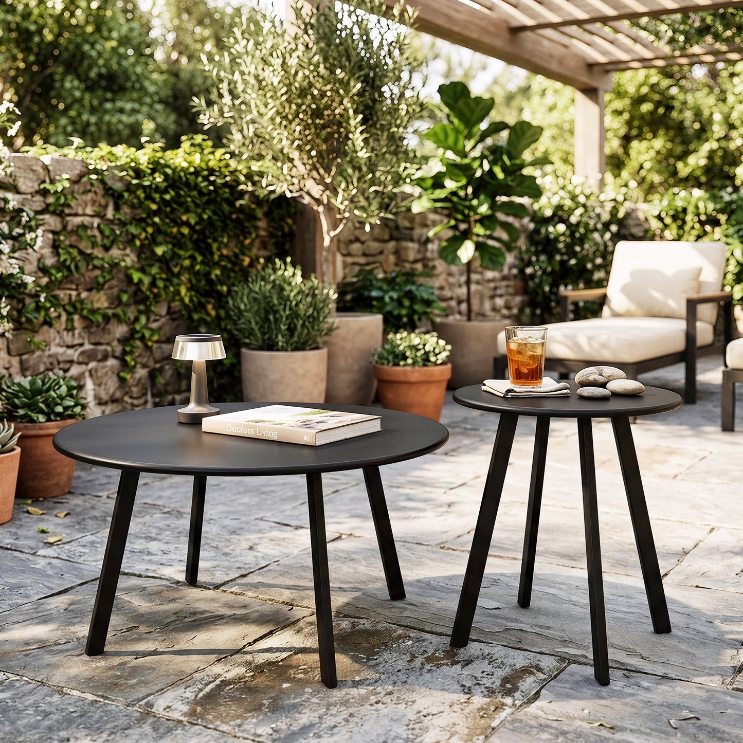 2-Piece Round Nesting Coffee Table Set, Modern