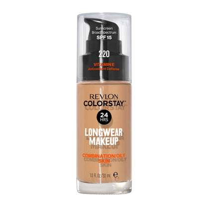 Revlon Liquid Foundation, ColorStay Face Makeup for Combination & Oily Skin, SPF 15, Medium-Full Coverage with Matte Finish, 180 Sand Beige, 1 Fl Oz