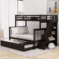 Bunk Bed With Twin Size Trundle, Storage And Guard Rail For Bedroom