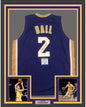 Framed Autographed/Signed Lonzo Ball 35x39 Los Angeles LA Purple Basketball Jersey Beckett BAS COA
