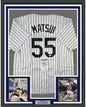 Framed Autographed/Signed Hideki Matsui 35x39 New York Pinstripe Baseball Jersey JSA COA