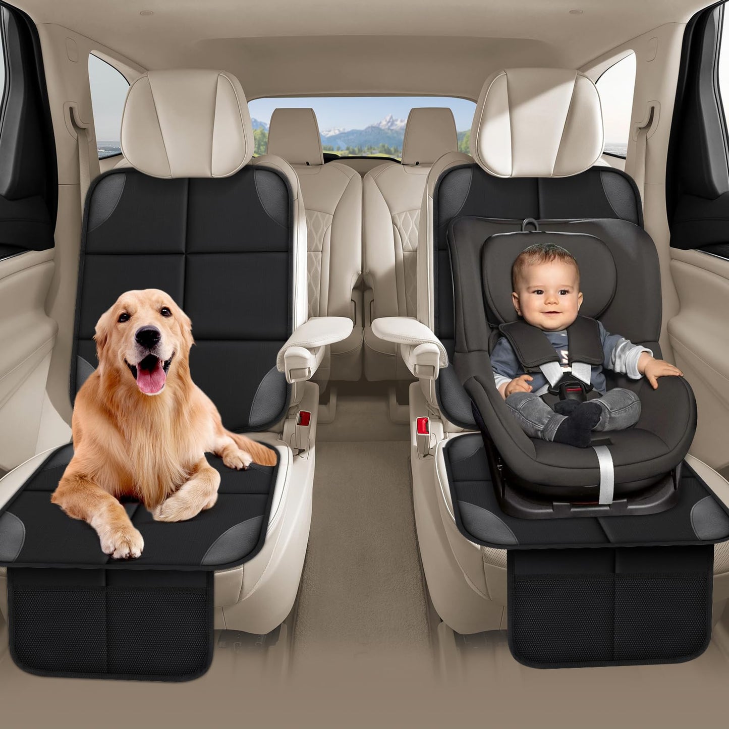 Car Seat Protector 2 Mesh Pocket Waterproof Car Seat Covers, Universal Size, Baby, Pet, Children's Car Seat Protector, Anti Slip Bottom  1 Piece