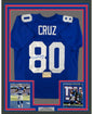 Framed Autographed/Signed Victor Cruz 35x39 New York Blue Football Jersey Steiner Sports COA