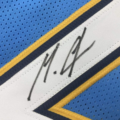 Framed Autographed/Signed Melvin Gordon 35x39 Los Angeles LA Powder Blue Football Jersey JSA COA