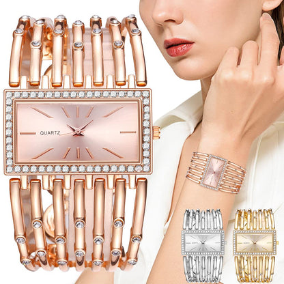 SENRUD Fashion Cuff Bracelet Watches for Women Luxury Rectangular Dial Analog Quartz Wrist Watch Gifts for Ladies