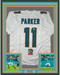Framed Autographed/Signed Devante Parker 35x39 Miami White Football Jersey JSA COA