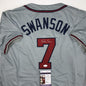 Autographed/Signed Dansby Swanson Atlanta Grey Baseball Jersey JSA COA