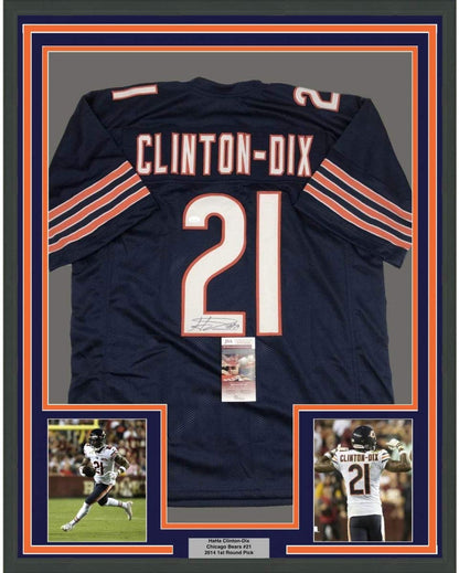 Framed Autographed/Signed Haha Ha Ha Clinton-Dix 35x39 Chicago Blue Football Jersey JSA COA