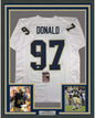 Framed Autographed/Signed Aaron Donald 35x39 Pittsburgh White College Football Jersey JSA COA