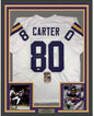 Framed Autographed/Signed Cris Carter 35x39 Minnesota White Football Jersey JSA COA