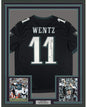 Framed Autographed/Signed Carson Wentz 35x39 Philadelphia Eagles Black Nike Dri Fit Football Jersey Fanatics COA