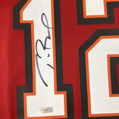 Framed Autographed/Signed Tom Brady 35x39 Tampa Bay Buccaneers Red Authentic Nike Game Football Jersey Fanatics COA