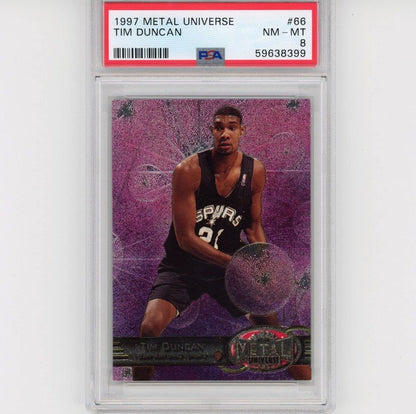 Graded 1997-98 Metal Universe Tim Duncan #66 Rookie RC Basketball Card PSA 8 NM-MT