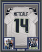 Framed Autographed/Signed DK D.K. Metcalf 35x39 Seattle White Football Jersey JSA COA