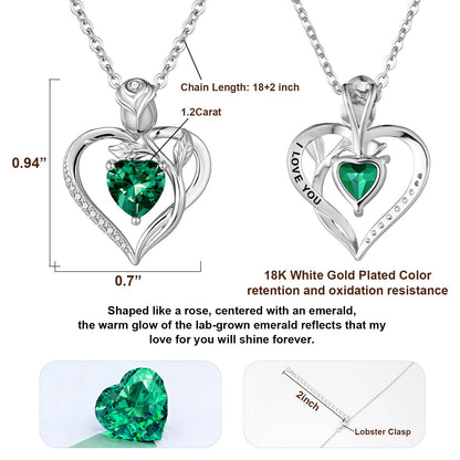Women's Heart Pendant Necklace – 1.2CT Moissanite or Lab-Grown Sapphire, Ruby & Emerald