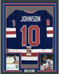 Framed Autographed/Signed Mark Johnson 35x39 Blue Team USA Miracle On Ice 1980 Olympics Hockey Jersey JSA COA