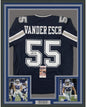 Framed Autographed/Signed Leighton Vander Esch 35x39 Dallas Dark Blue Football Jersey JSA COA