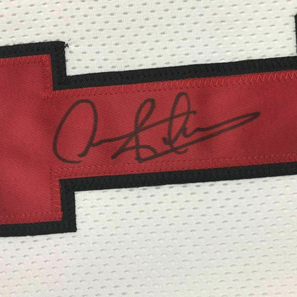 Framed Autographed/Signed Dennis Rodman 35x39 Chicago White Basketball Jersey JSA COA