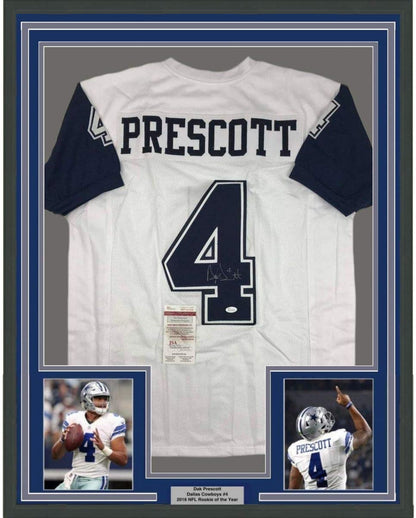 Framed Autographed/Signed Dak Prescott 35x39 Dallas Color Rush Football Jersey JSA COA