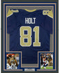 Framed Autographed/Signed Torry Holt 35x39 St. Louis Dark Blue Football Jersey Beckett BAS COA