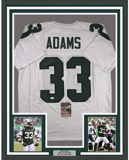 Framed Autographed/Signed Jamal Adams 35x39 New York White Football Jersey JSA COA