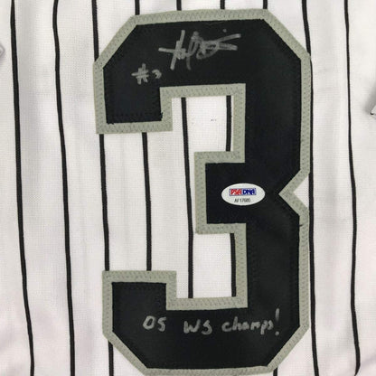 Framed Autographed/Signed Harold Baines 05 WS Champs 35x39 Chicago Pinstripe Baseball Jersey PSA/DNA COA