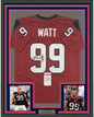 Framed Autographed/Signed J.J. JJ Watt 35x39 Houston Red Football Jersey JSA COA