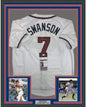 Framed Autographed/Signed Dansby Swanson 35x39 Atlanta White Baseball Jersey JSA COA
