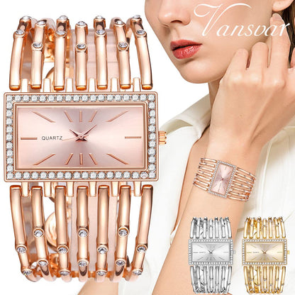 SENRUD Fashion Cuff Bracelet Watches for Women Luxury Rectangular Dial Analog Quartz Wrist Watch Gifts for Ladies
