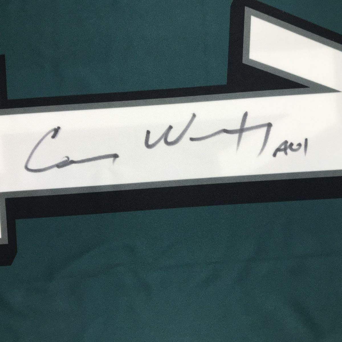 Framed Autographed/Signed Carson Wentz 35x39 Philadelphia Eagles Green Nike Dri Fit Football Jersey Fanatics COA