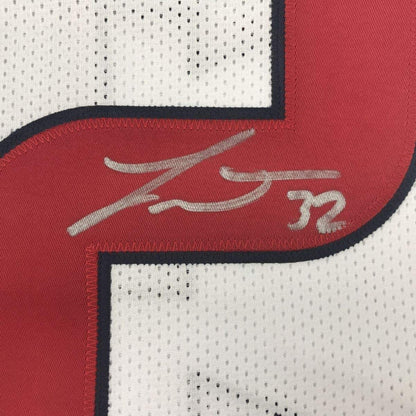 Framed Autographed/Signed Tyrann Mathieu 35x39 Houston White Football Jersey Beckett BAS COA