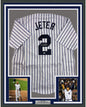 Framed Autographed/Signed Derek Jeter 35x39 New York Pinstripe Baseball Jersey Steiner Sports COA Hologram Only