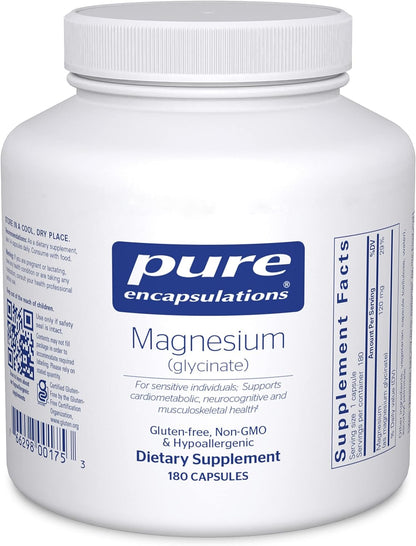 Pure Encapsulations Magnesium (Glycinate) - Supplement to Support Stress Relief, Sleep, Heart Health, Nerves, Muscles, and Metabolism* - with Magnesium Glycinate - 180 Capsules
