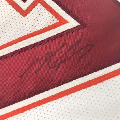 Framed Autographed/Signed Michael Mike Vick 35x39 Virginia Tech White College Football Jersey JSA COA