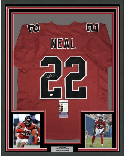 Framed Autographed/Signed Keanu Neal 35x39 Atlanta Color Rush Football Jersey JSA COA