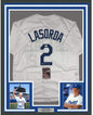 Framed Autographed/Signed Tommy Tom Lasorda 35x39 Los Angeles LA White Baseball Jersey JSA COA