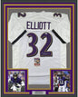 Framed Autographed/Signed DeShon Elliott 35x39 Baltimore White Football Jersey JSA COA