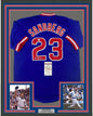 Framed Autographed/Signed Ryne Sandberg 35x39 Chicago Blue Baseball Jersey JSA COA