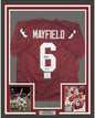 Framed Autographed/Signed Baker Mayfield 17 HT  35x39 Oklahoma Sooners Crimson Red College Football Jersey JSA COA