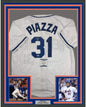 Framed Autographed/Signed Mike Piazza 35x39 New York NY White Baseball Jersey Beckett BAS COA