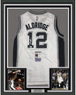 Framed Autographed/Signed LaMarcus Aldridge 35x39 San Antonio White Basketball Jersey JSA COA