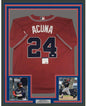 Framed Autographed/Signed Ronald Acuna Jr. 35x39 Atlanta Red Baseball Jersey PSA/DNA COA