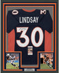 Framed Autographed/Signed Phillip Lindsay 35x39 Denver Blue Football Jersey JSA COA