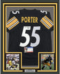 Framed Autographed/Signed Joey Porter 35x39 Pittsburgh Black Football Jersey PSA/DNA COA