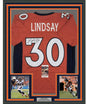 Framed Autographed/Signed Phillip Lindsay 35x39 Denver Orange Football Jersey JSA COA