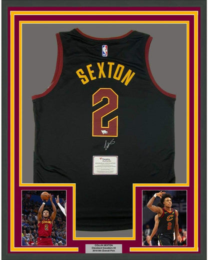 Framed Autographed/Signed Collin Sexton 35x39 Cleveland Cavaliers Black Basketball Jersey Fanatics COA