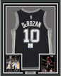 Framed Autographed/Signed DeMar DeRozan 35x39 San Antonio Black Basketball Jersey Beckett BAS COA