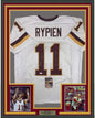 Framed Autographed/Signed Mark Rypien SB XXVI MVP 35x39 Washington White Football Jersey JSA COA